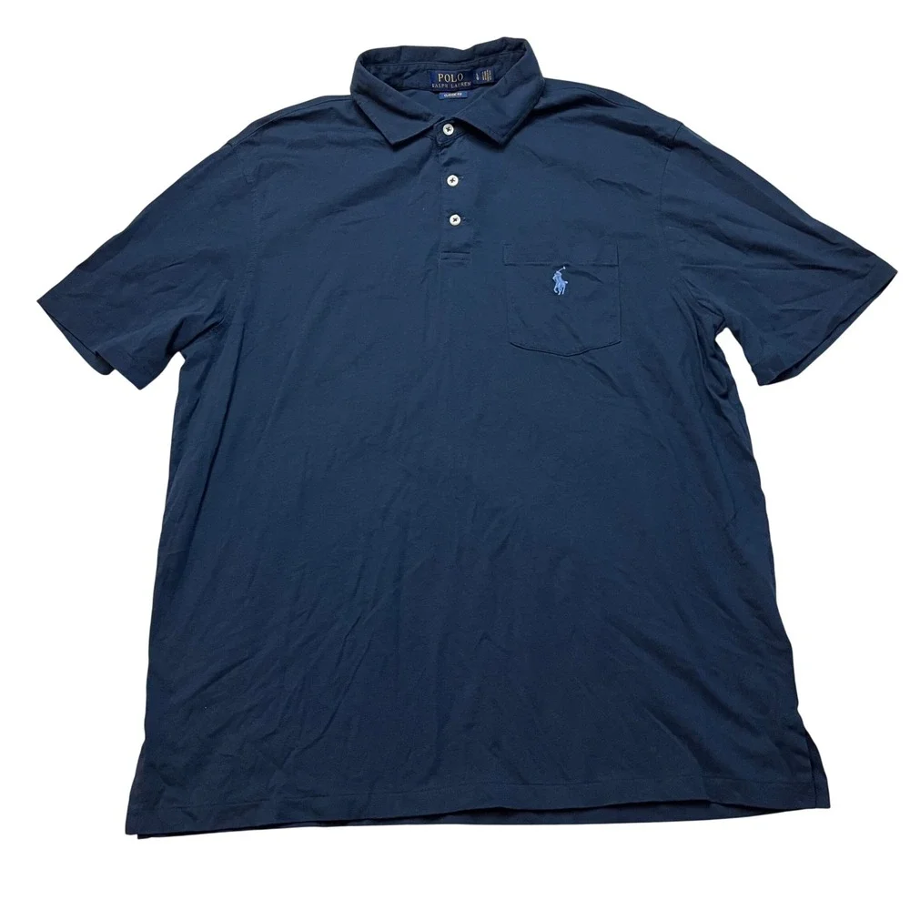 Polo Ralph Lauren Polo Shirt Mens L Navy Blue Classic Fit Pocket Short Sleeve